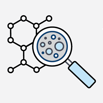 Illustration of a magnifying glass over a molecule