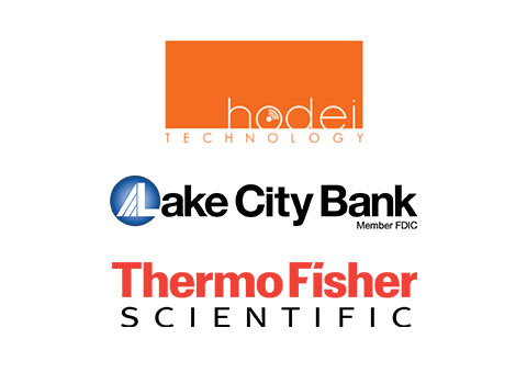 Logos for Hodei Technology, Lake City Bank and ThermoFisher Scientific