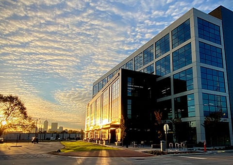 Morning sun reflecting off IBRI headquarters