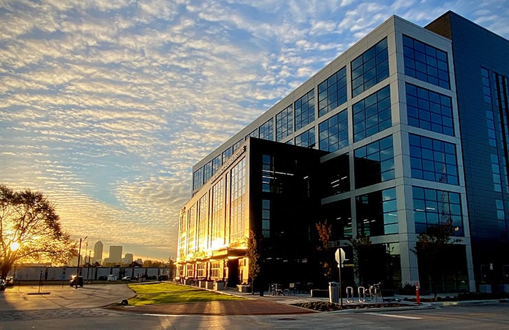 Sunrise at the Indiana Biosciences Research Institute in Innovation Building 1
