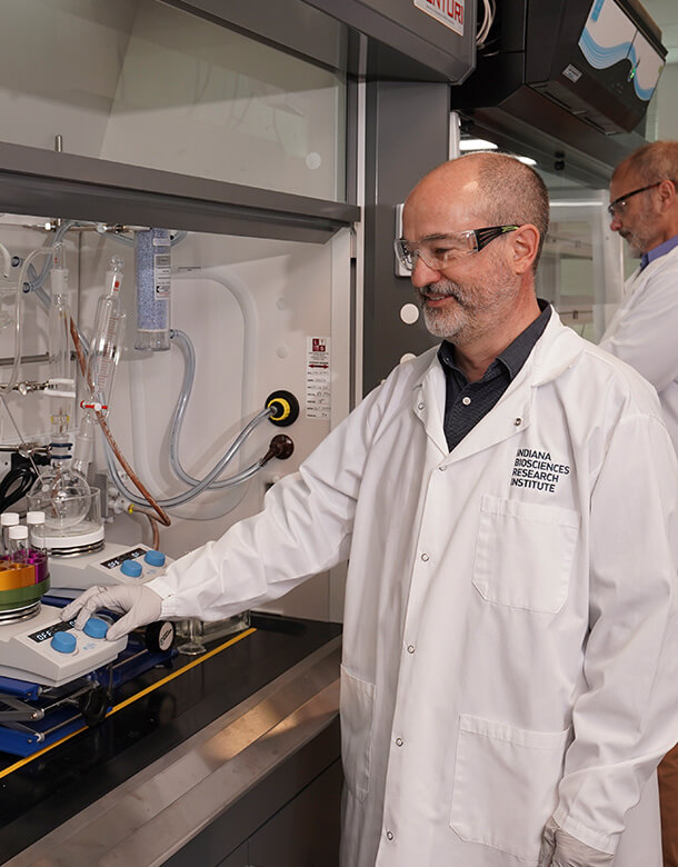 Two chemists working in the Watanabe Drug Discovery Lab at the IBRI