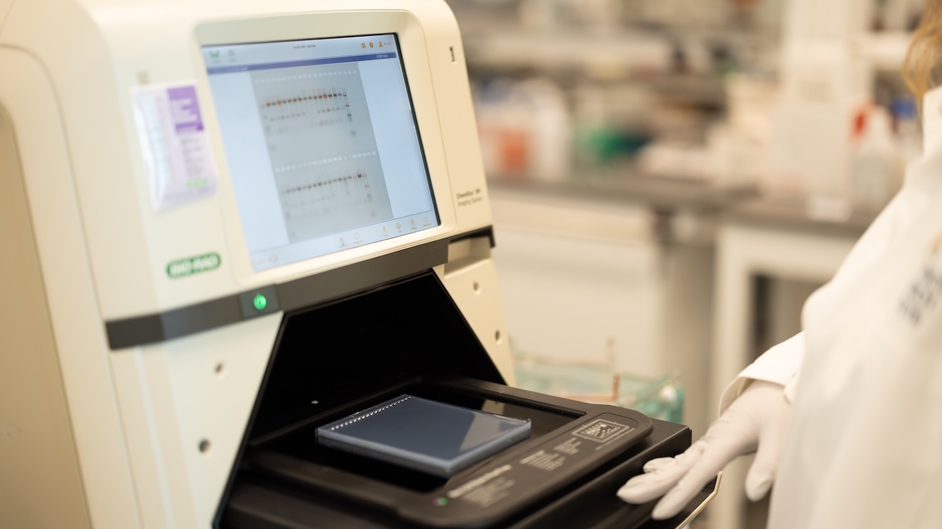 Scientist running test